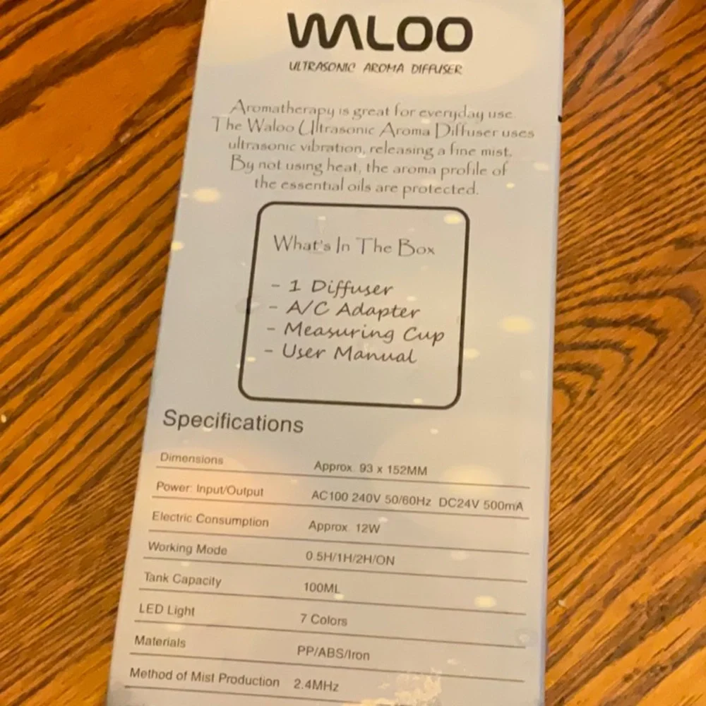 NWT Waloo Ultrasonic Aroma Diffuser